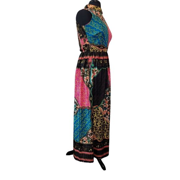 Vintage 1970s Mod Rainbow Paisley Maxi Dress Size 5 H/B Jrs Boho - Picture 2 of 8